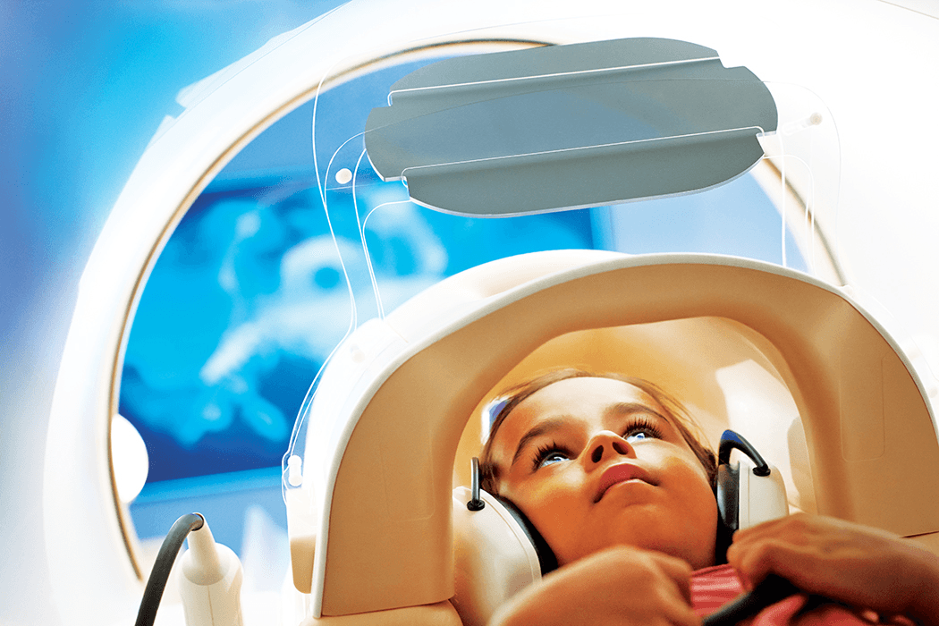 Child receiving a pediatric imaging scan.